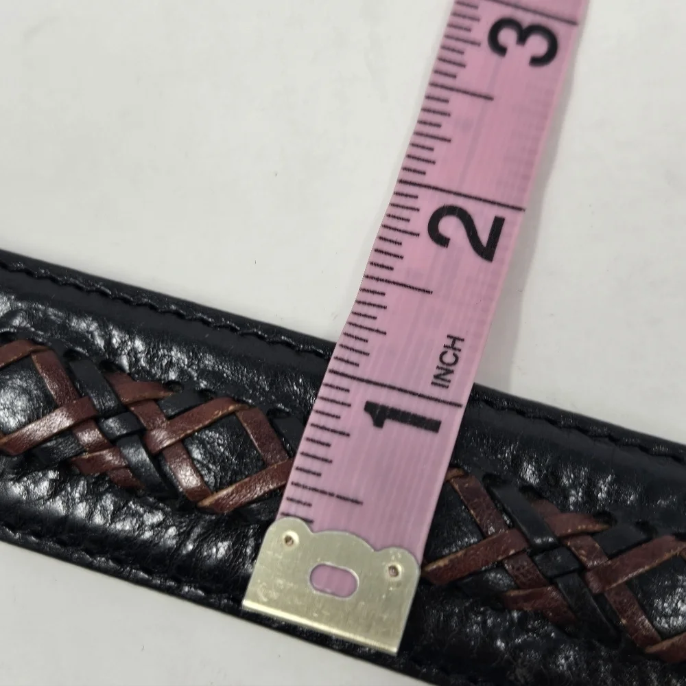BRIGHTON BLACK LEATHER BELT CHOCOLATE BROWN BRAIDED STITCHING MEN 36 WESTERN